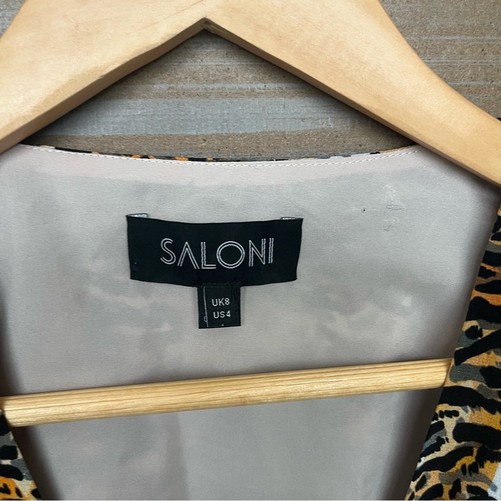 Saloni Ink Tiger Silk Wrap Dress Preppy Cocktail Event Wedding Womens 4 - Picture 4 of 6